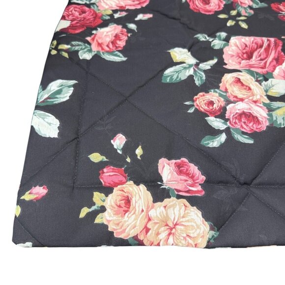 Cabbage Rose Floral Pillow Sham Quilted Black Pink Cotton Blend Pillowcase NEW - Picture 9 of 13